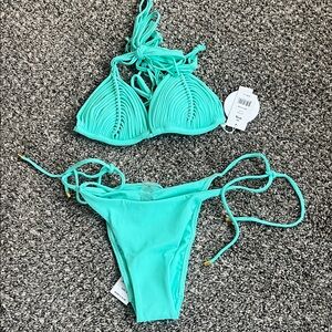 PQ swim Seafoam Isla bathing suit set top and bottom NWT M